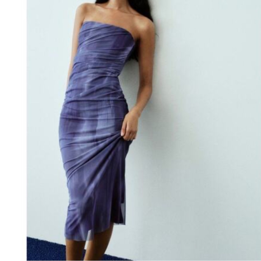 Zara Strapless Tulle Tie-Dye Print Dress - Picture 12 of 12
